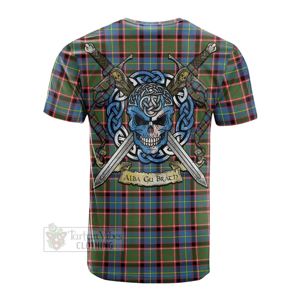 Aikenhead Tartan Cotton T-shirt with Family Crest Celtic Skull Style