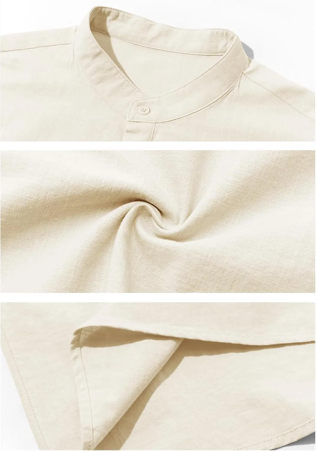 Beotyshow Men 100% Cotton Linen Henley Shirt Casual Short Sleeve Summer T Shirt Pocket Button Tee Top Beach Hippie Shirt