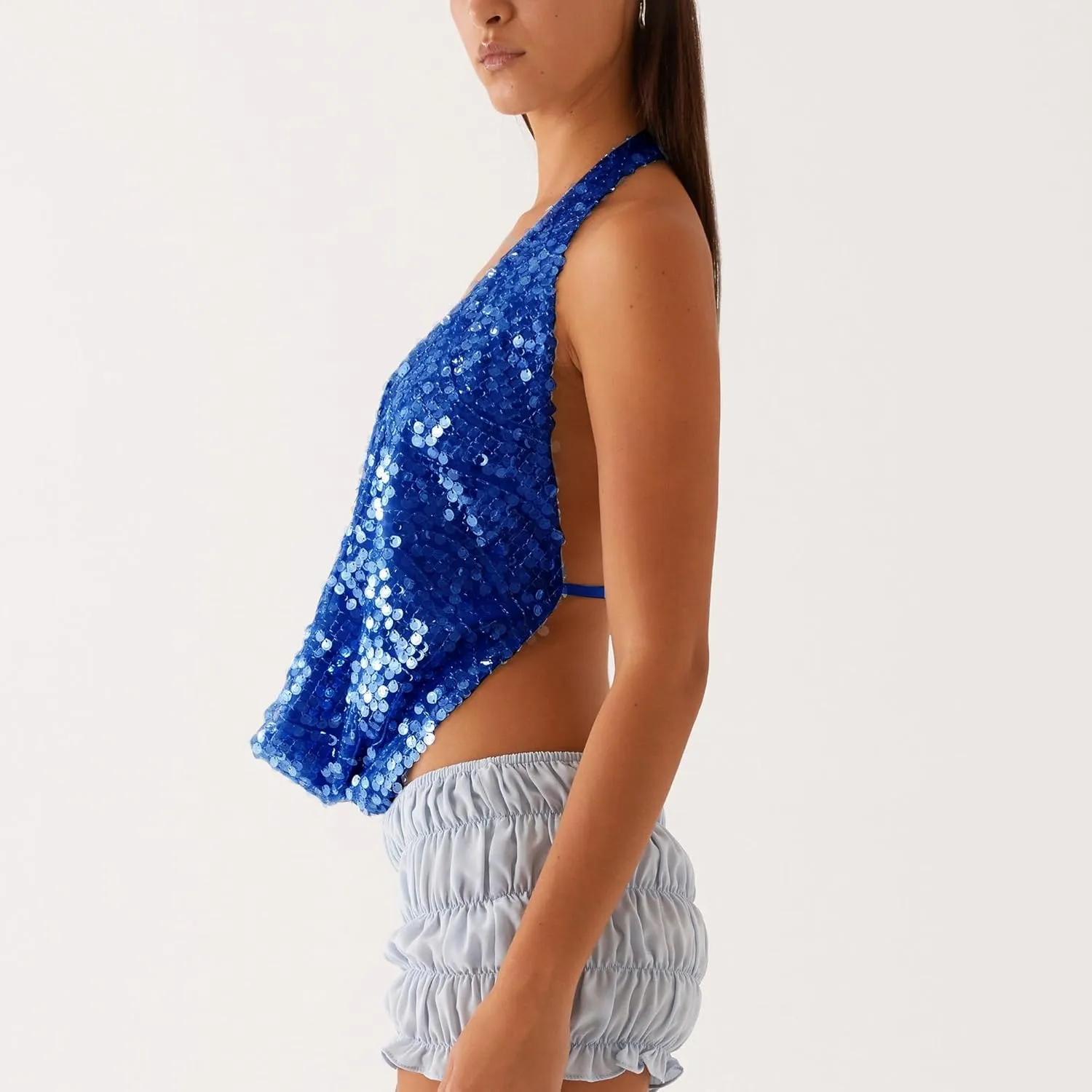 DSORVICD Women Y2k Sequin Cami Top Sexy Sparkly Sleeveless Backless Halter Top Summer Going Out Top Glitter Camisole Clubwear