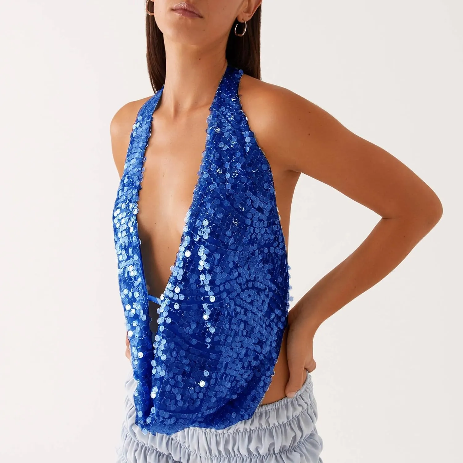 DSORVICD Women Y2k Sequin Cami Top Sexy Sparkly Sleeveless Backless Halter Top Summer Going Out Top Glitter Camisole Clubwear