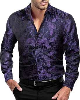 Dubulle Solid Mens Dress Shirt Satin Long Sleeve Business Casual Button Down Shirt with Pocket for Men