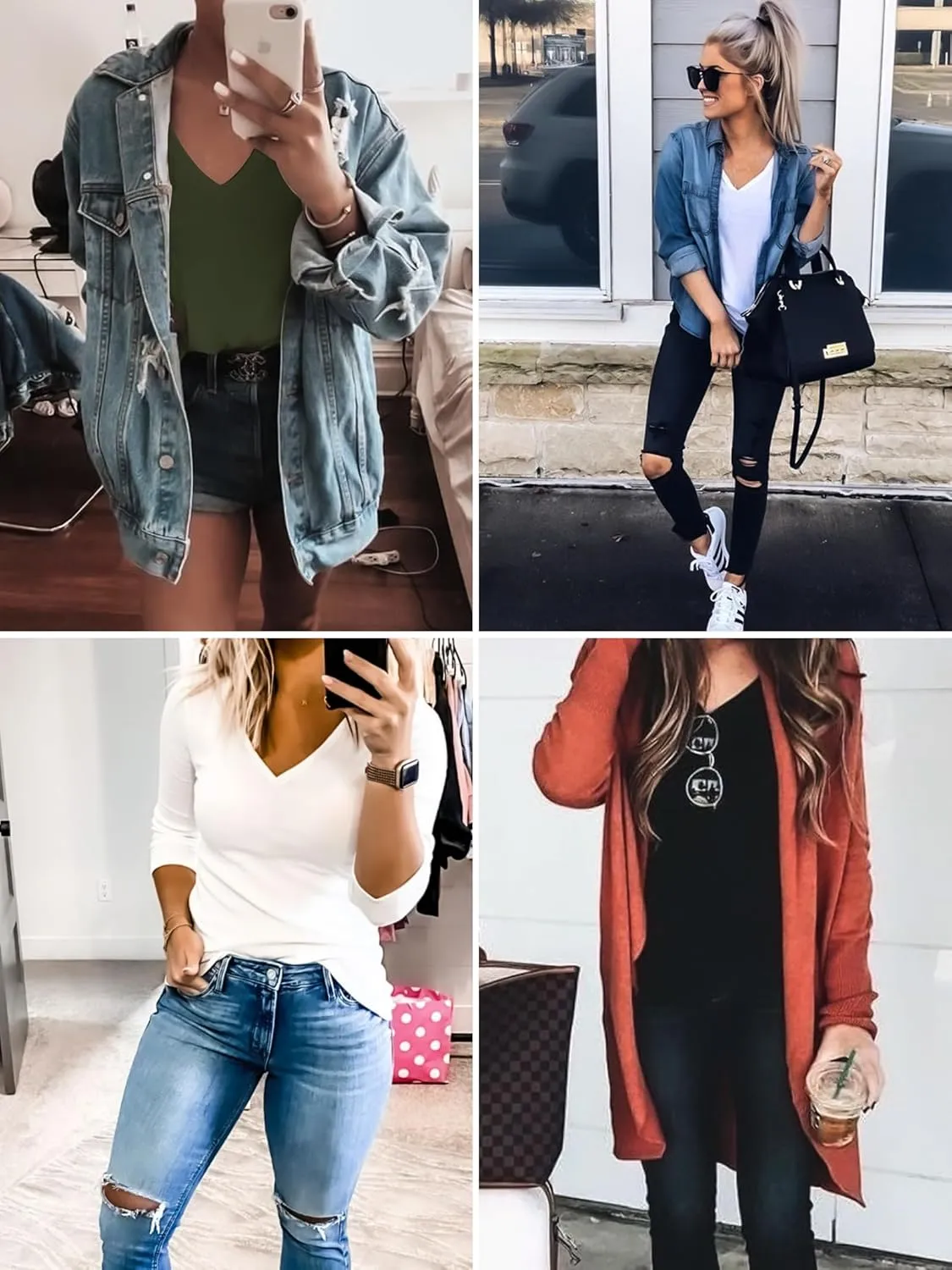 Elesomo Womens T Shirts V Neck Summer Short/Long Sleeve Cotton Tops Tees