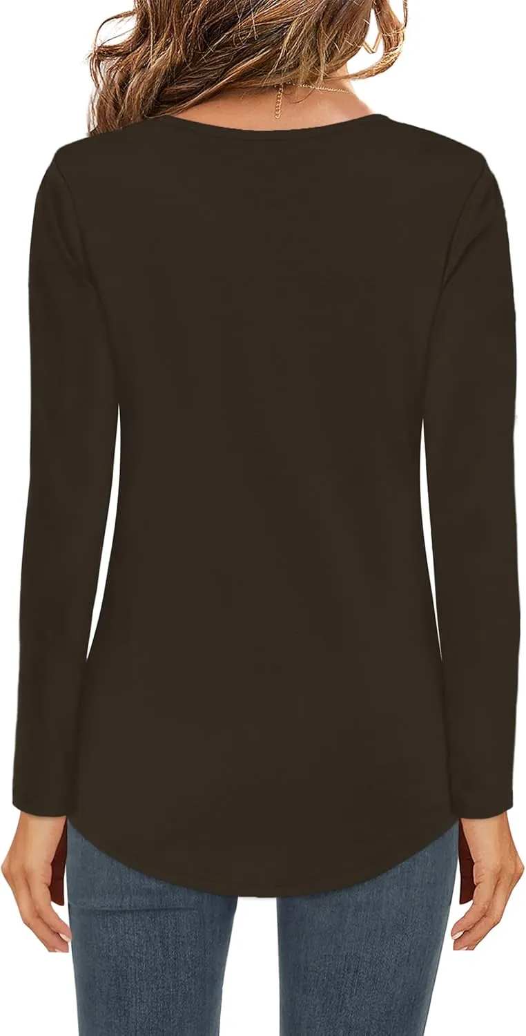 Elesomo Womens T Shirts V Neck Summer Short/Long Sleeve Cotton Tops Tees