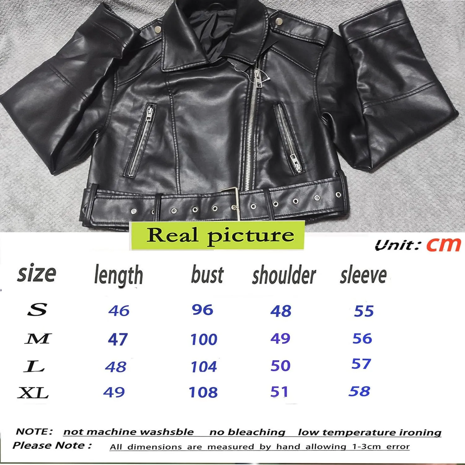 Faux leather jacket womens motorcycle Coat Lapel Casual Zip Up Cropped jacket Moto Biker Outwear with Belt(Army green,Medium)