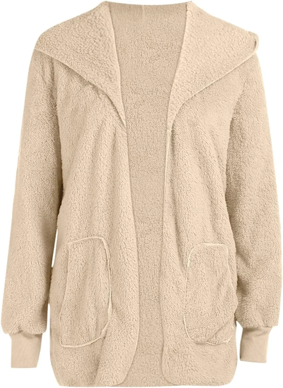 Fleece Jackets for Women Fuzzy Open Front Oversized Cardigan Hooded Sherpa Jacket Fluffy Winter Coats with Pockets