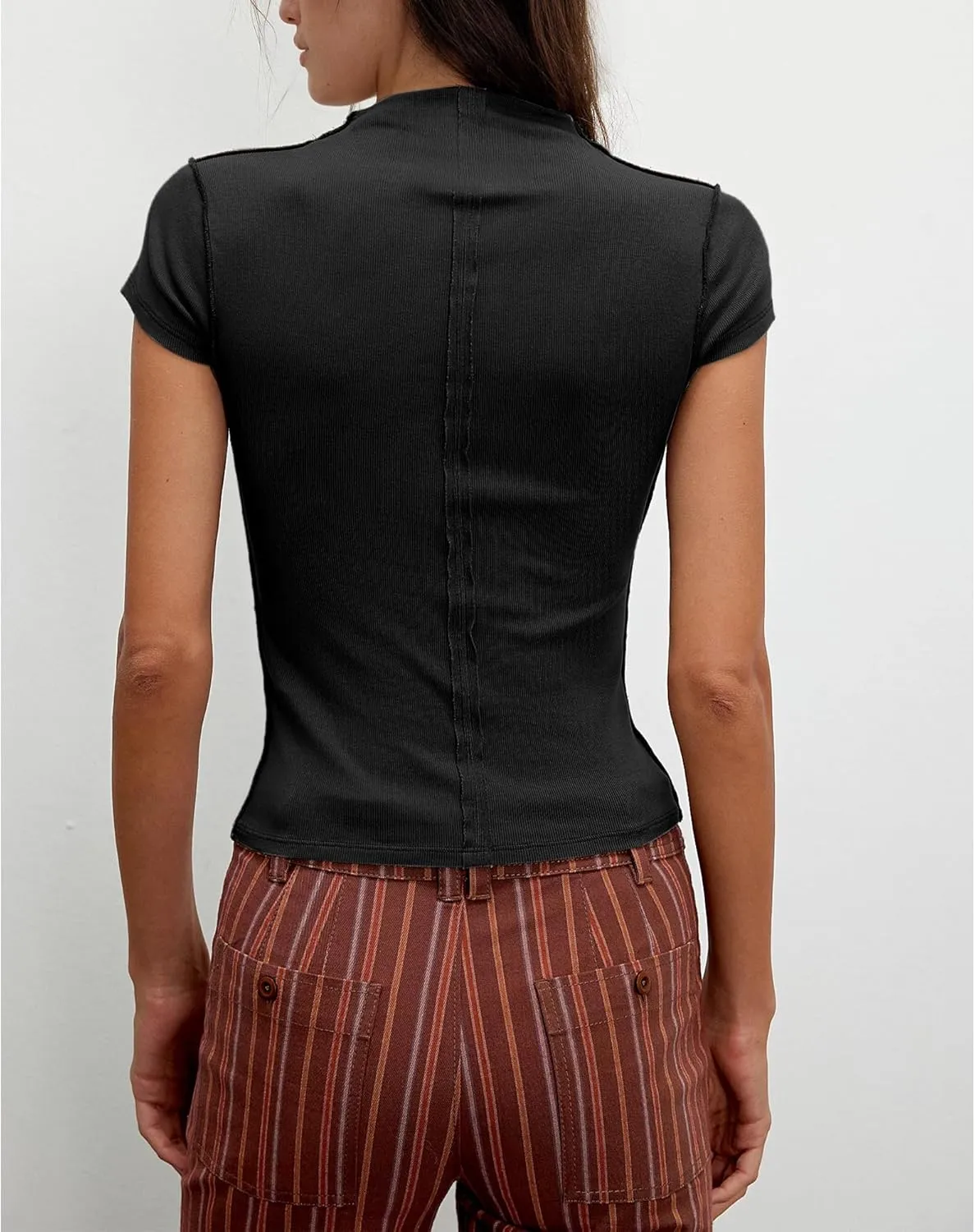 Hixiaohe Womens T-Shirt Cap Sleeve Top Casual Mock Neck Shirts Summer Tops Slim Fit Tees Y2k Clothing Trendy Fashion Outfits