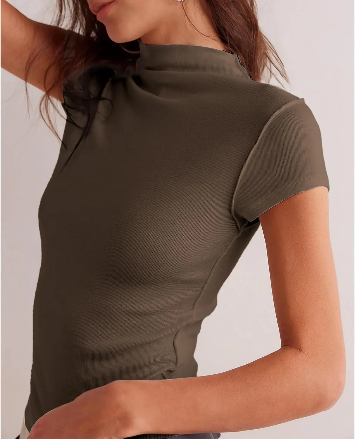 Hixiaohe Womens T-Shirt Cap Sleeve Top Casual Mock Neck Shirts Summer Tops Slim Fit Tees Y2k Clothing Trendy Fashion Outfits