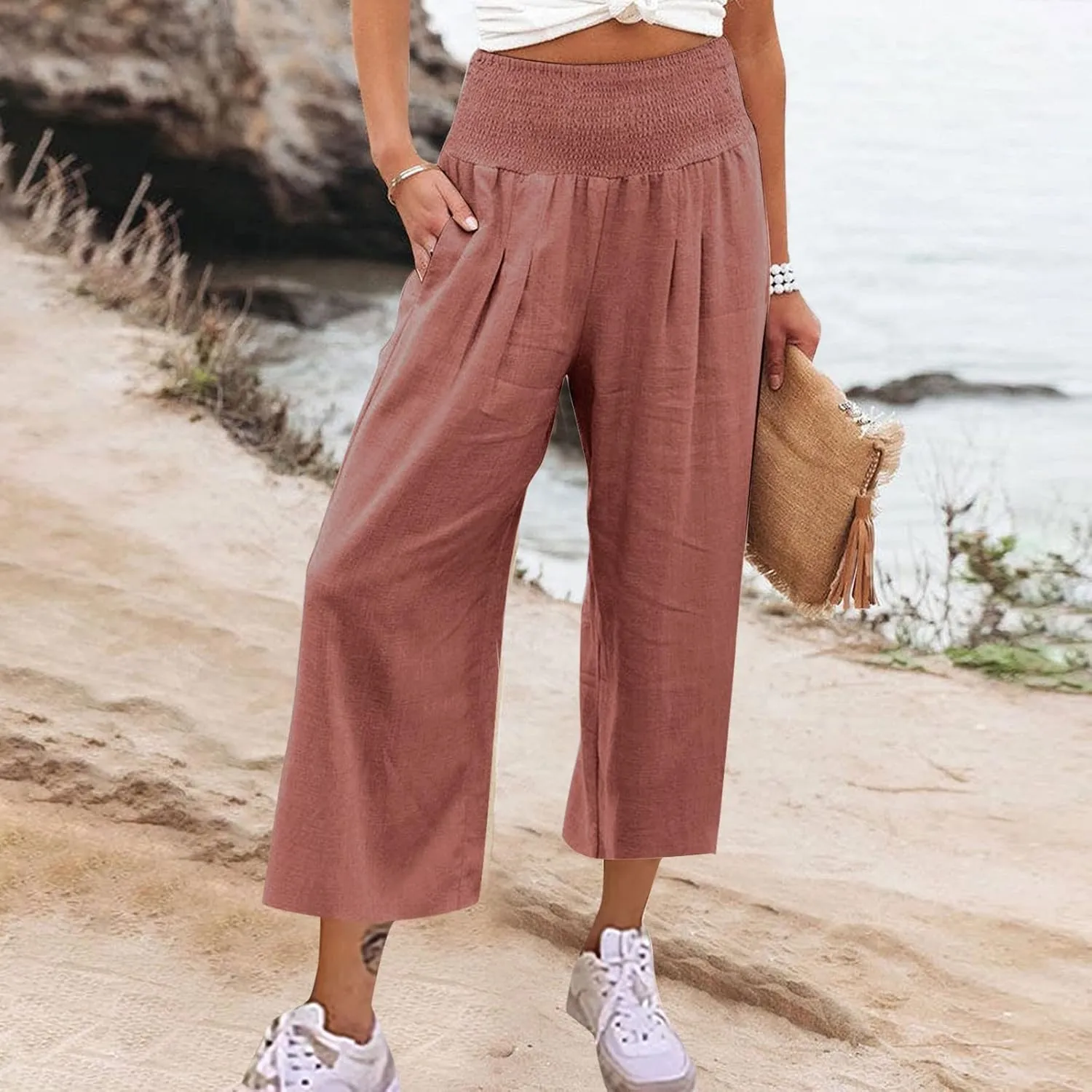 Ladies Wide Leg Trousers Fashion Solid Color Summer Women's High Waisted Trendy Pants Straight Leg 2024 Loose