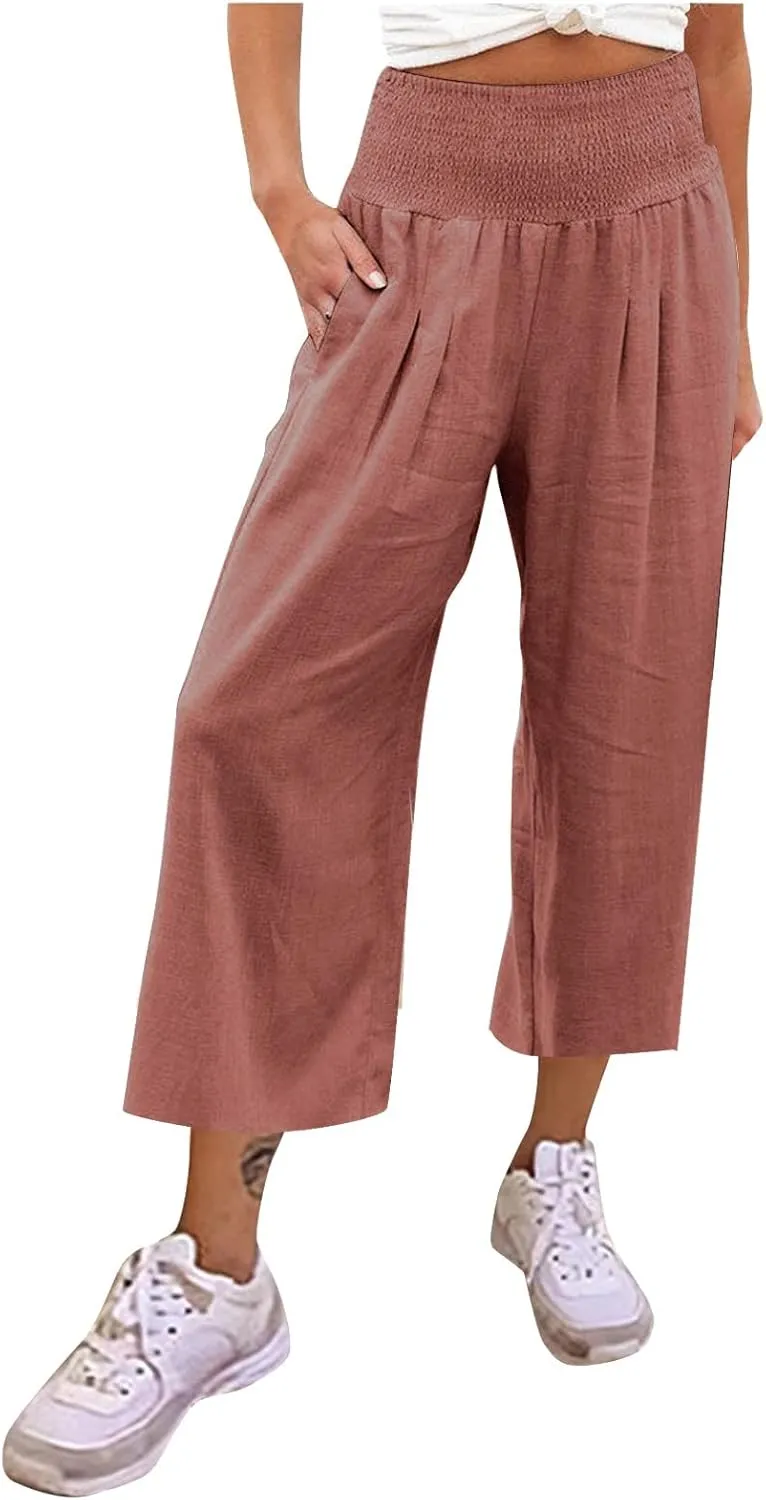 Ladies Wide Leg Trousers Fashion Solid Color Summer Women's High Waisted Trendy Pants Straight Leg 2024 Loose