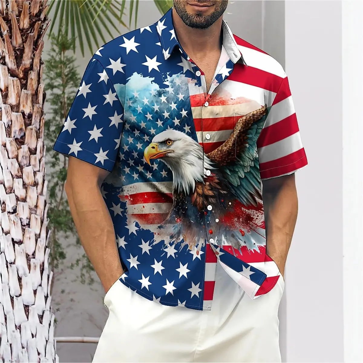 Mens Button Down Short Sleeve Shirt Shirt Collar Abstract Printed Shirts Casual Beach Tops