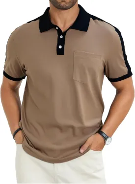 Men's Casual Polo Shirts Short Sleeve Classic Button Shirt Fashion Cotton Golf Tops with Pocket