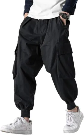 Men's Joggers Pants Casual Baggy Cotton Drawstring Tapered Sweatpants Cargo Hippie Loose Fit Trousers with Multi-Pocket