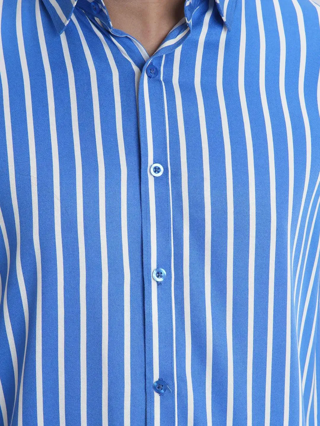 Men's Short Sleeve Casual Shirt in Stripe Azure Blue
