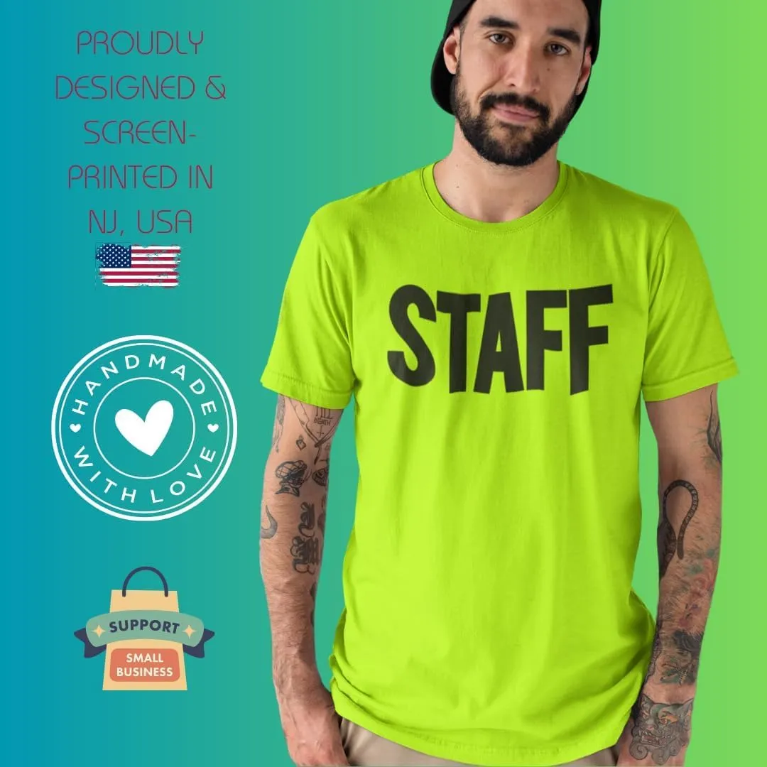 Men's Staff T-Shirt Front Back Print Tee Event Uniform Tshirt