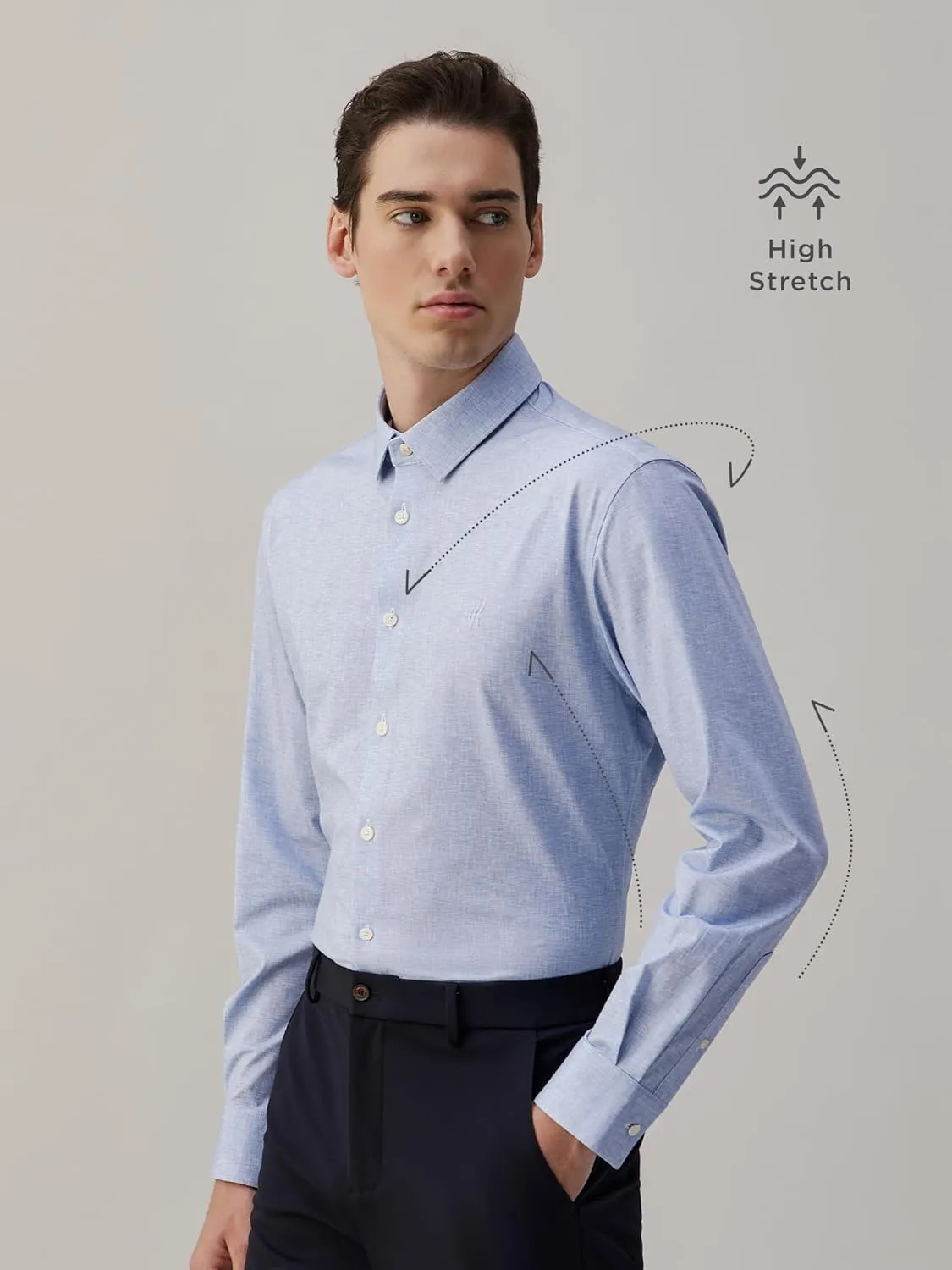 Mens Stretch Checkered Shirt- Wrinkle Free No Iron Slim Fit Breathable Dress Shirt for Office Travel