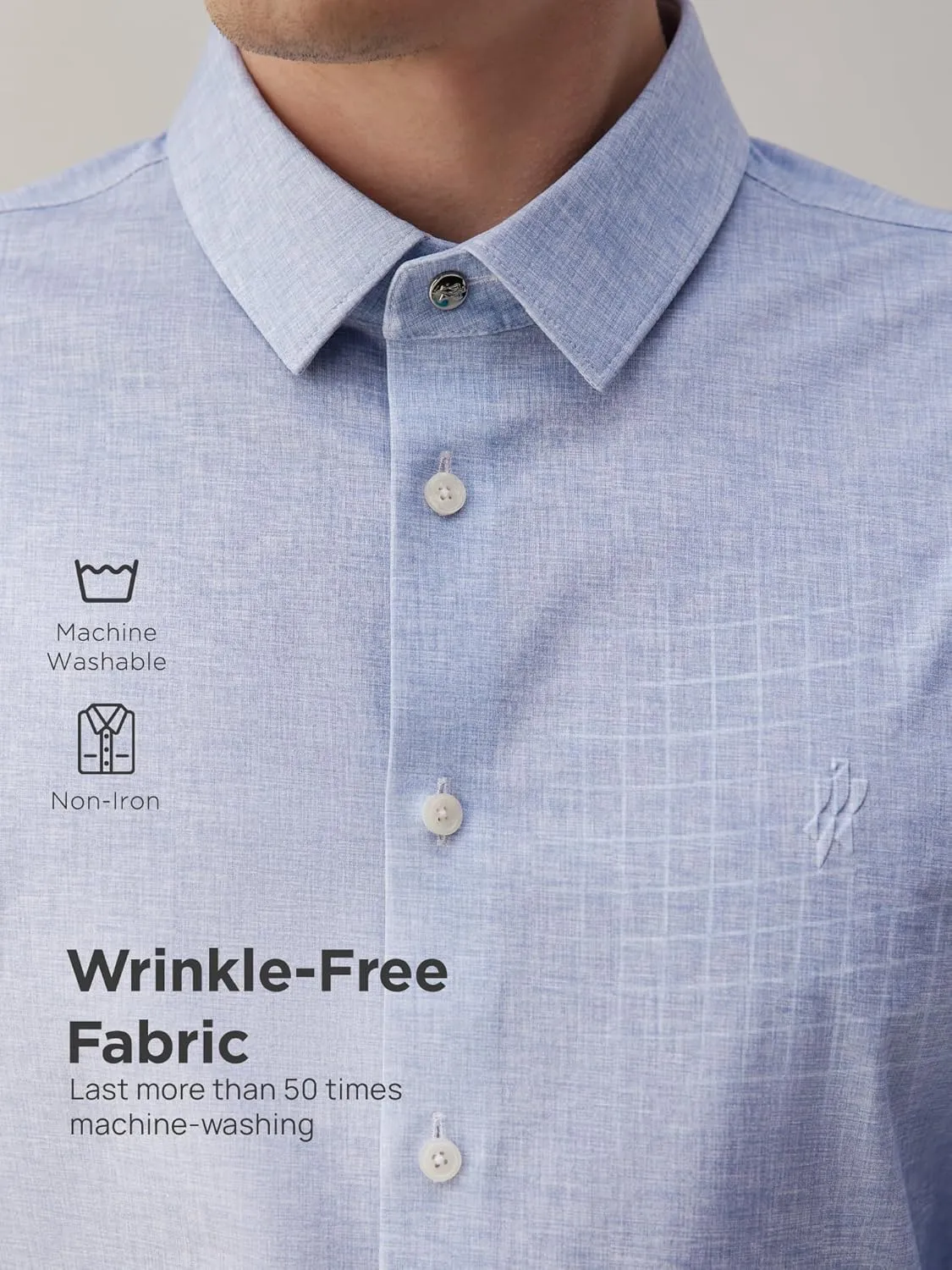 Mens Stretch Checkered Shirt- Wrinkle Free No Iron Slim Fit Breathable Dress Shirt for Office Travel