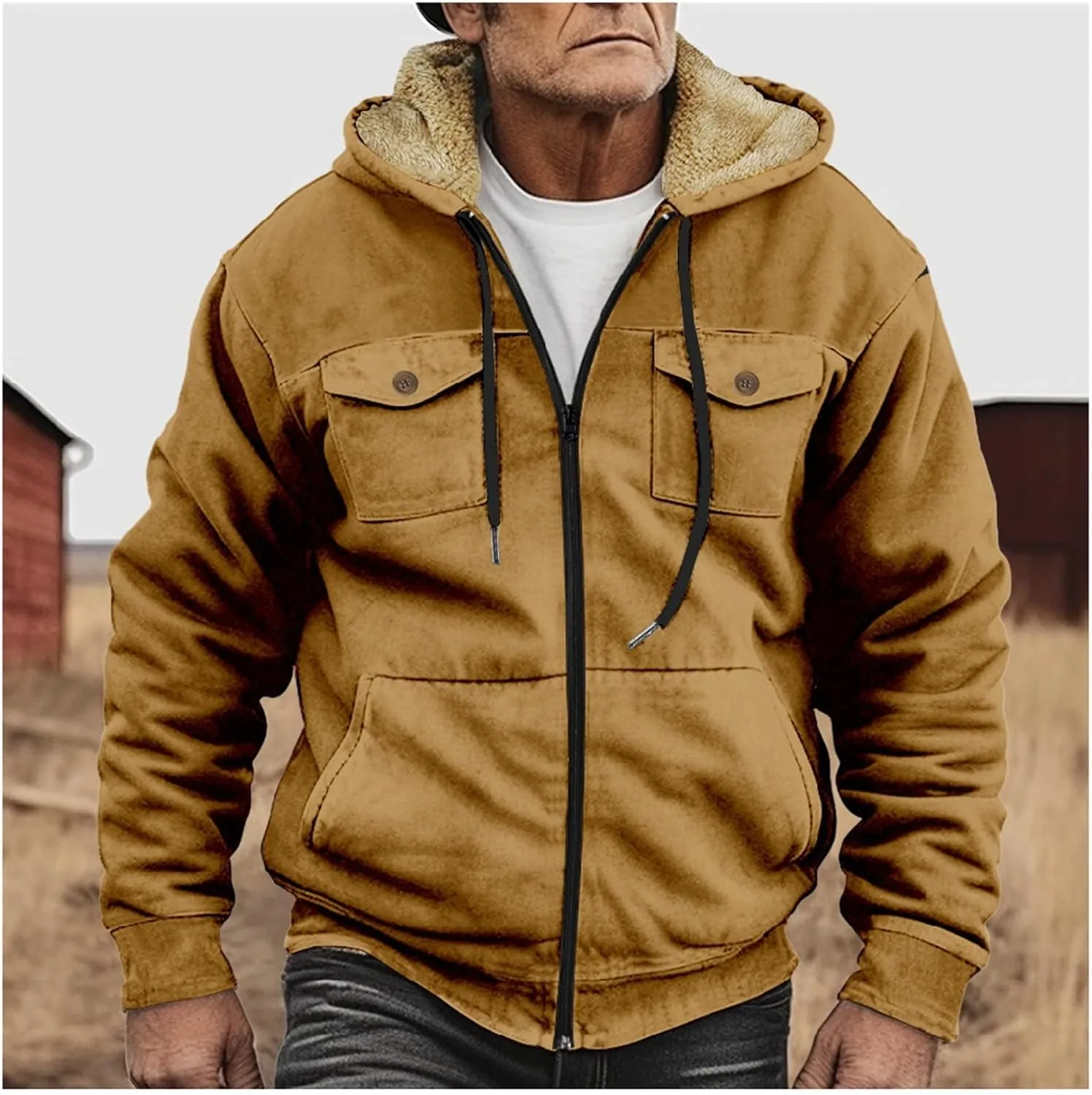 Men's Thermal Hooded Puffer Jacket Fleece Hooded Sweater Men's Winter Jacket Thick Thermal Puffer Jacket for Men