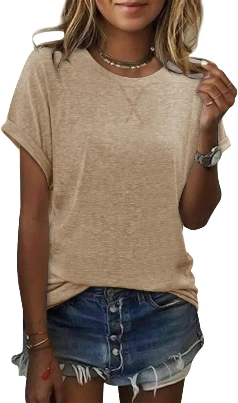 onlypuff Casual Womens Top Short Sleeve Summer Shirts Cute Tee Shirt Loose Tunic Top 2025 Fashion Trendy
