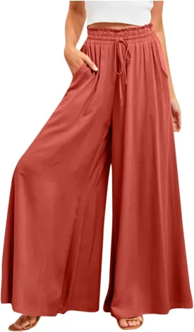 Palazzo Pants for Women Baggy Chiffon Skirt Pants Flowy Culottes Pants High Waisted Paper Bag Beach Pants with Pockets