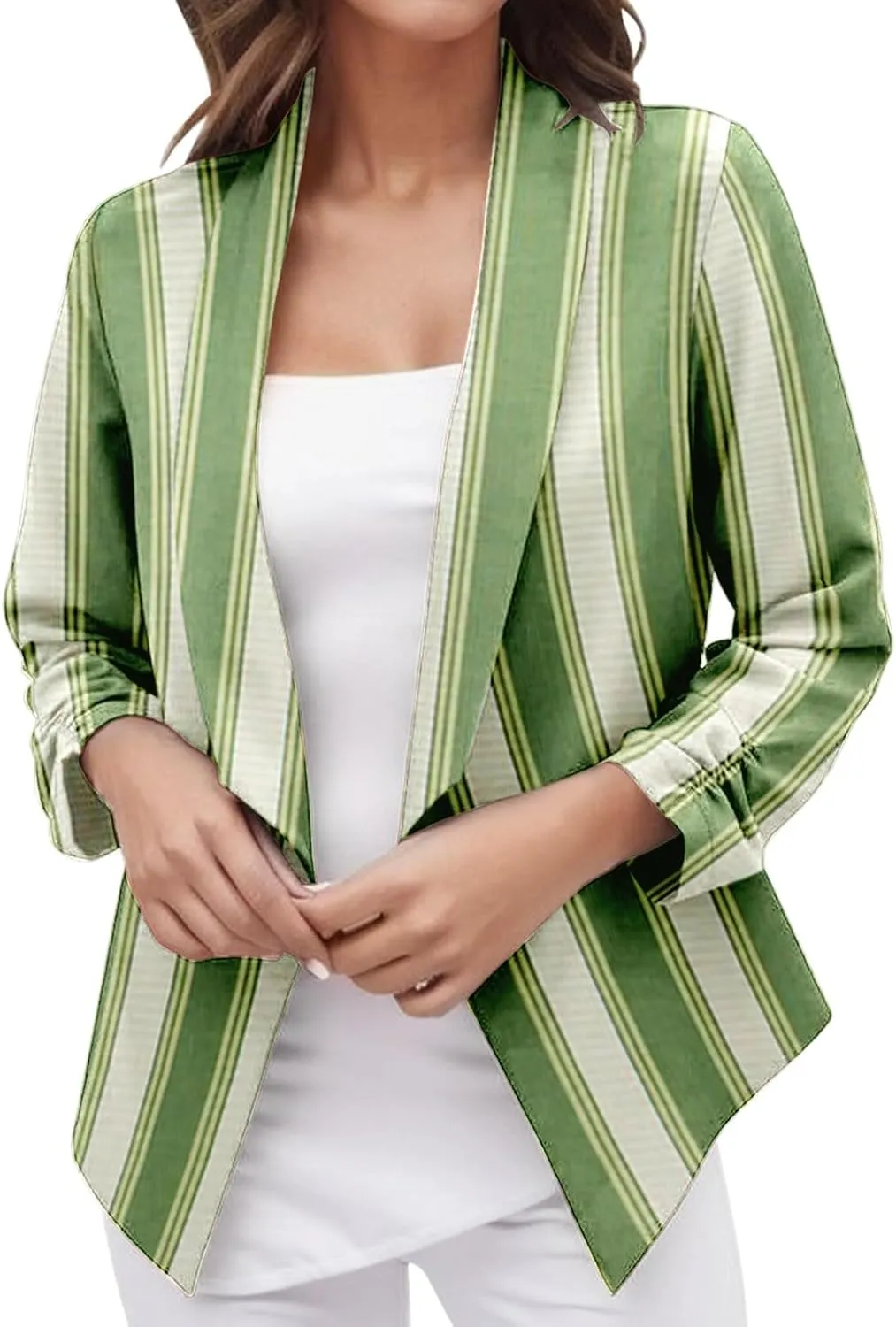 PeQAQ Casual Blazer Jacket Women Trendy Long Sleeve Open Front Work Office Blazers 2023 Lapel Button Business Jacket Coats