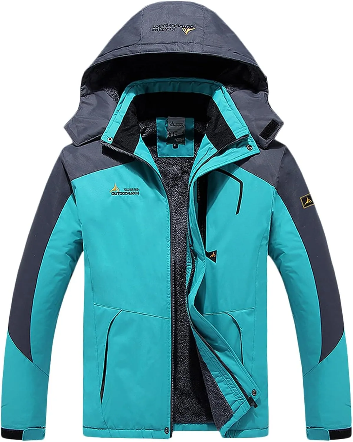 PeQAQ Womens Fleece Waterproof Rain Jacket Winter Warm Hooded Windbreaker Jackets Active Outdoor Raincoat Fashion Trench Coat