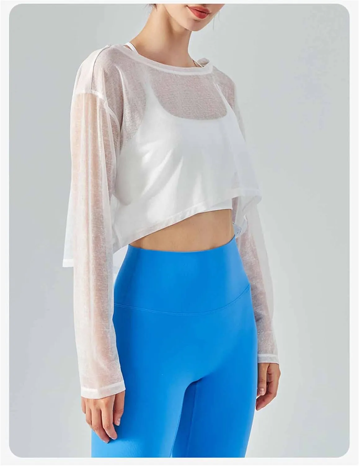Perbai Womens UPF 50  Sun Shirts Mesh Crop Top Lightweight Long Sleeve Workout Yoga Top