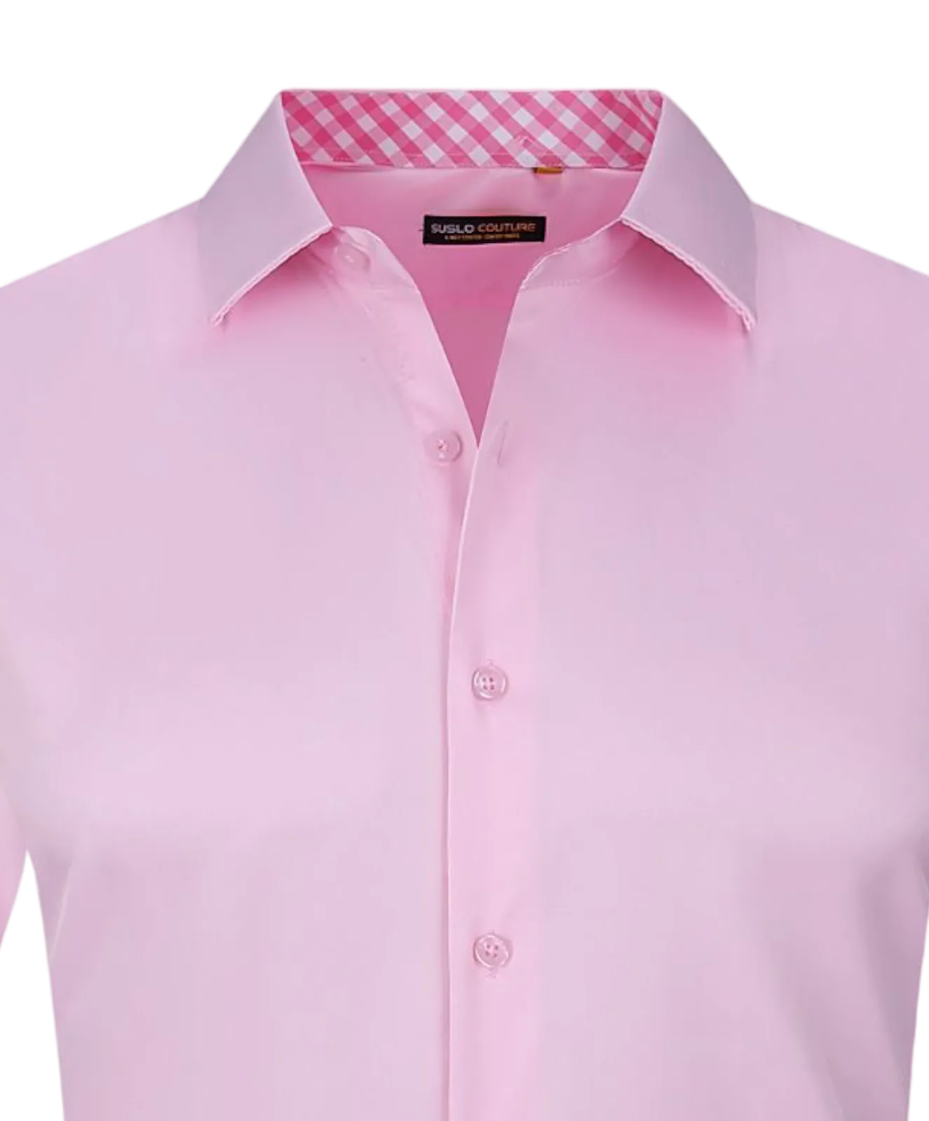 Pink men's short sleeve shirts stretch material fancy cuff on the sleeves