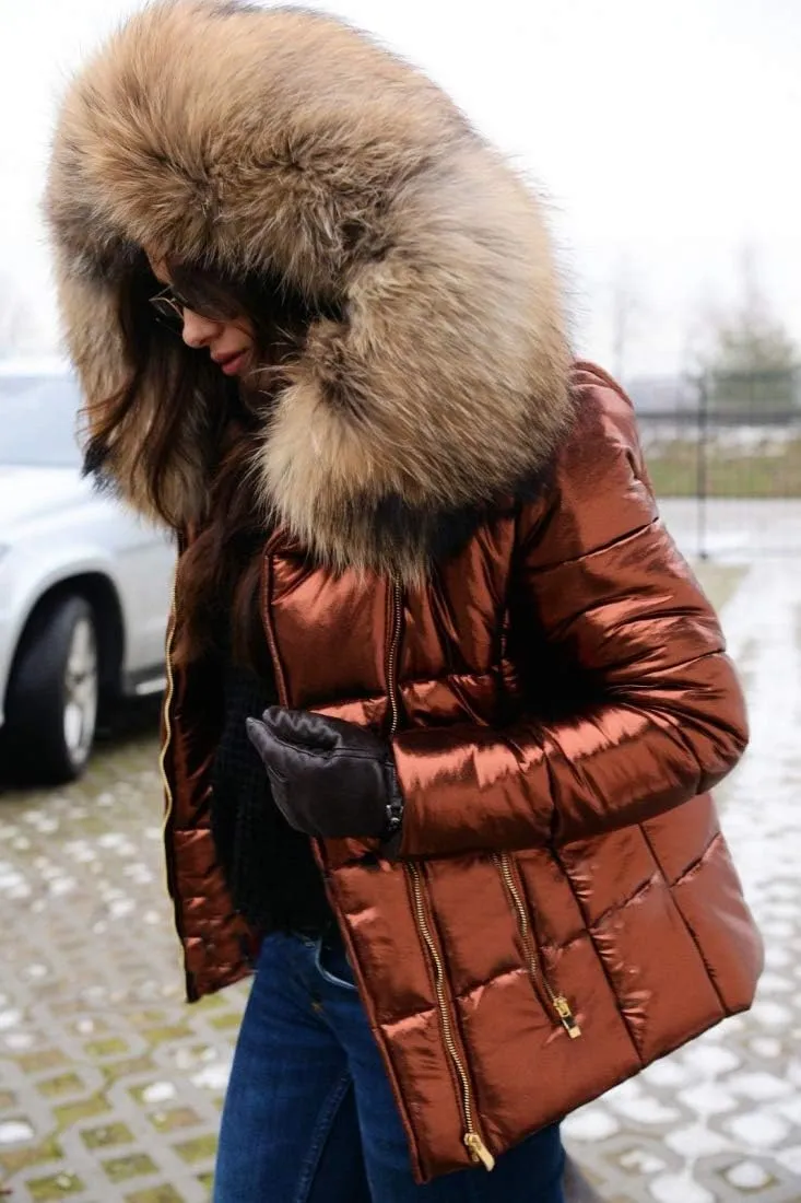 Roiii Women Winter Warm Down Jacket Thick Slim Flash Coat Down Outdoor Hood Parka Short Slim Jacket Black