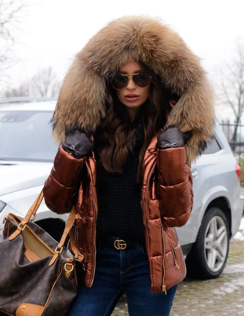 Roiii Women Winter Warm Down Jacket Thick Slim Flash Coat Down Outdoor Hood Parka Short Slim Jacket Black