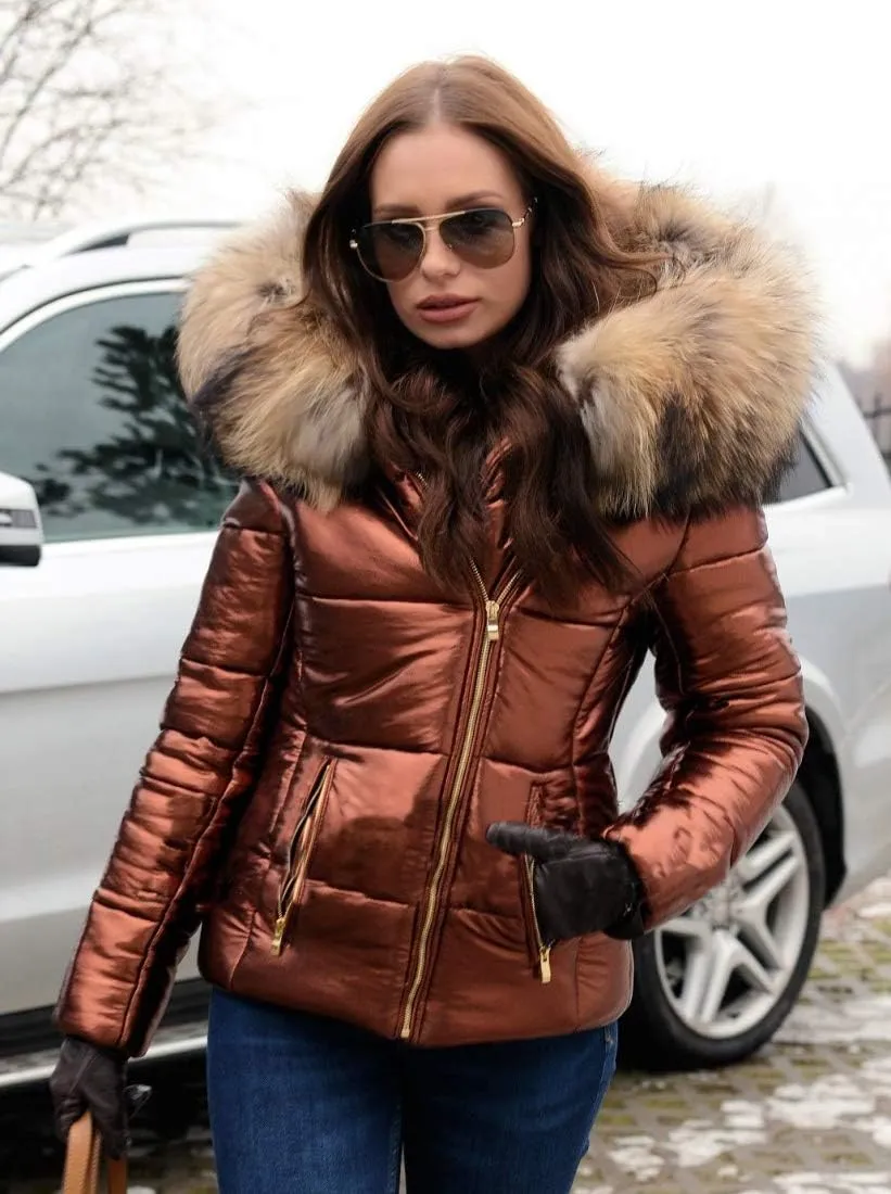 Roiii Women Winter Warm Down Jacket Thick Slim Flash Coat Down Outdoor Hood Parka Short Slim Jacket Black