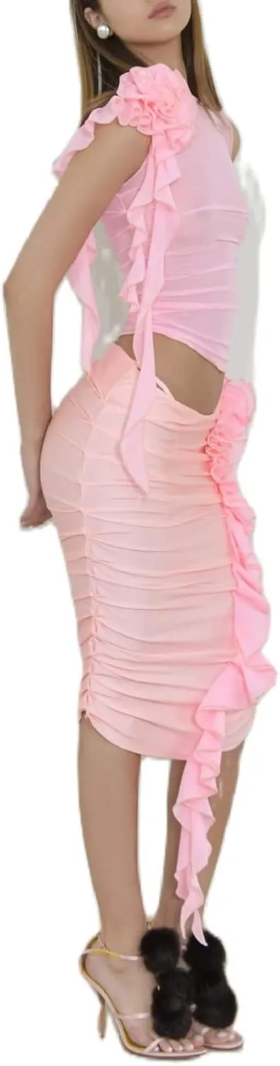 Sexy Tank Top for Women 3D Floral Tassels Ruffle Crop Top Y2K Slim Fitted Sleeveless Shirt Tee