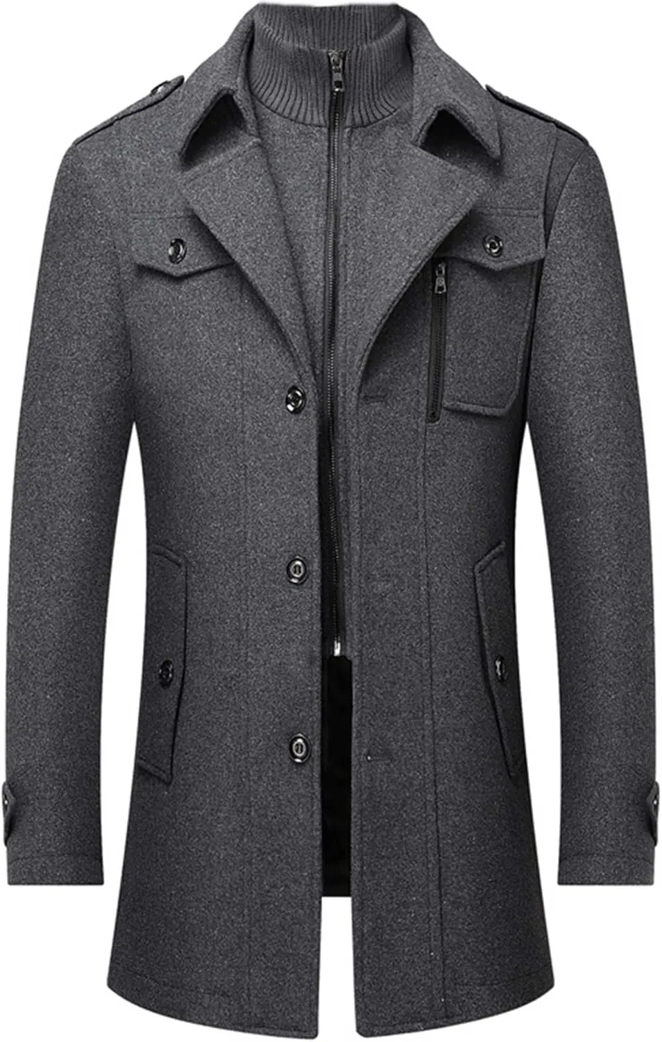 SOMTHRON Men's Wool Blend Trench Coat Slim fit Single Breasted Notch Lapel Winter Jacket Business Pea Coat Overcoat