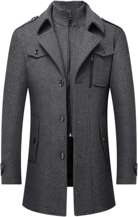 SOMTHRON Men's Wool Blend Trench Coat Slim fit Single Breasted Notch Lapel Winter Jacket Business Pea Coat Overcoat
