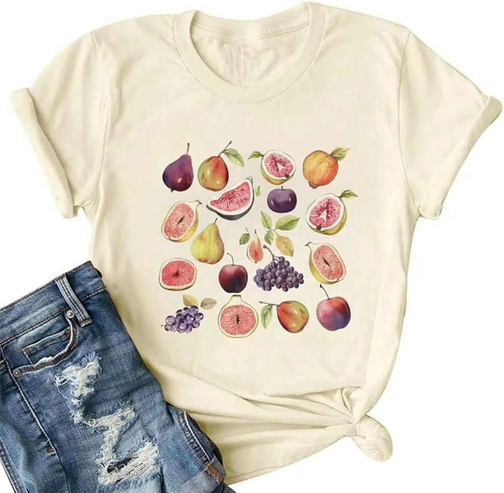 Strawberry Shirt Peach T-Shirt Vintage Boho Kawaii Fruit Graphic Tees Shirt Gift for Women Garden Clothing
