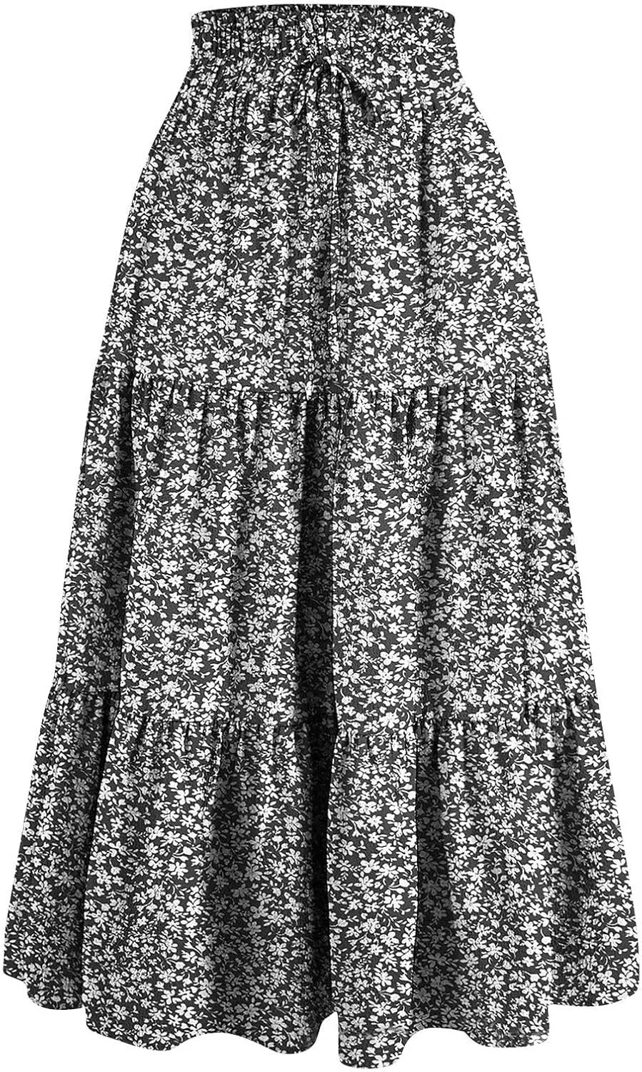 Tiered Floral Maxi Skirts for Women Trendy Elastic High Waisted Flowy Long Skirt Summer Boho Beach A Line Skirt