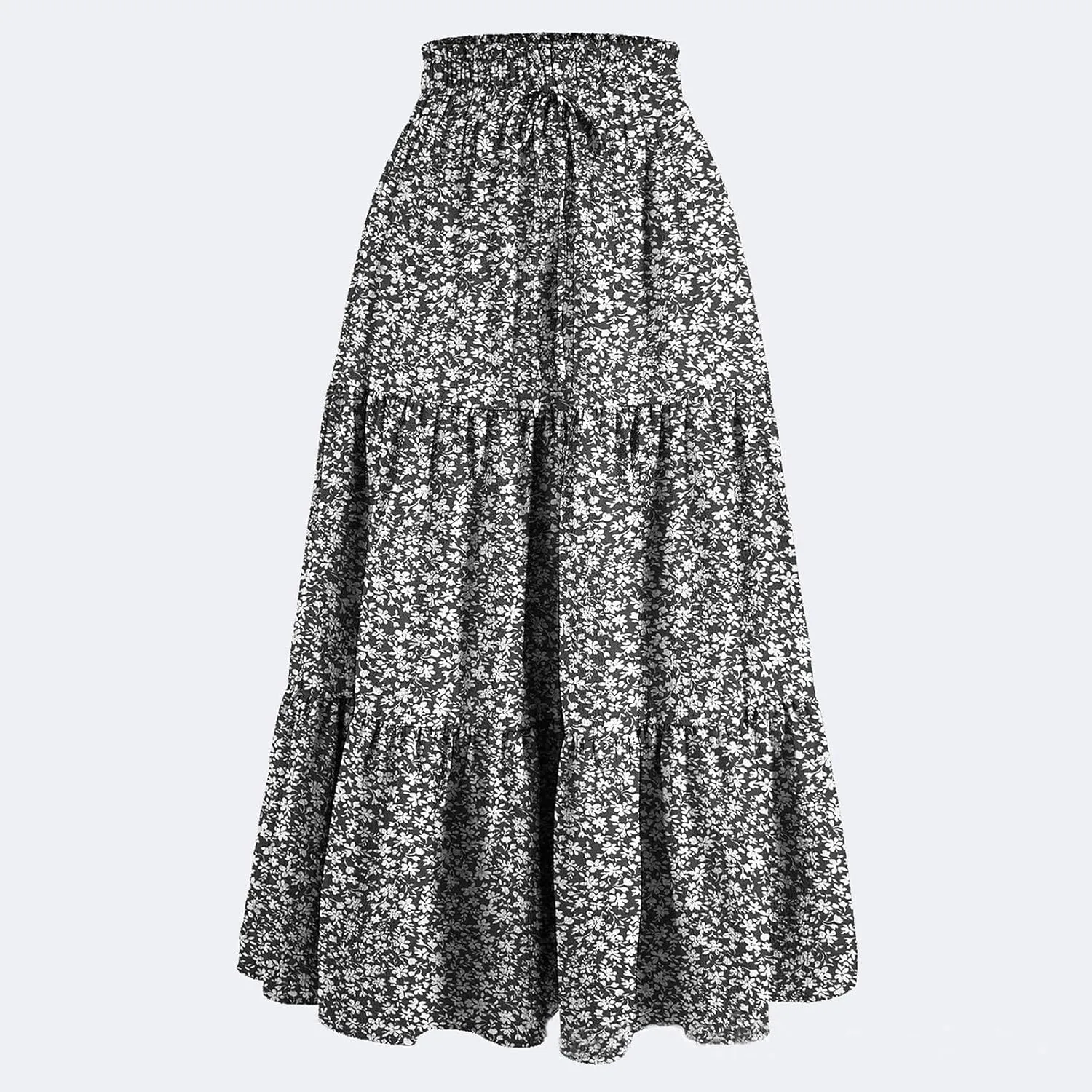 Tiered Floral Maxi Skirts for Women Trendy Elastic High Waisted Flowy Long Skirt Summer Boho Beach A Line Skirt