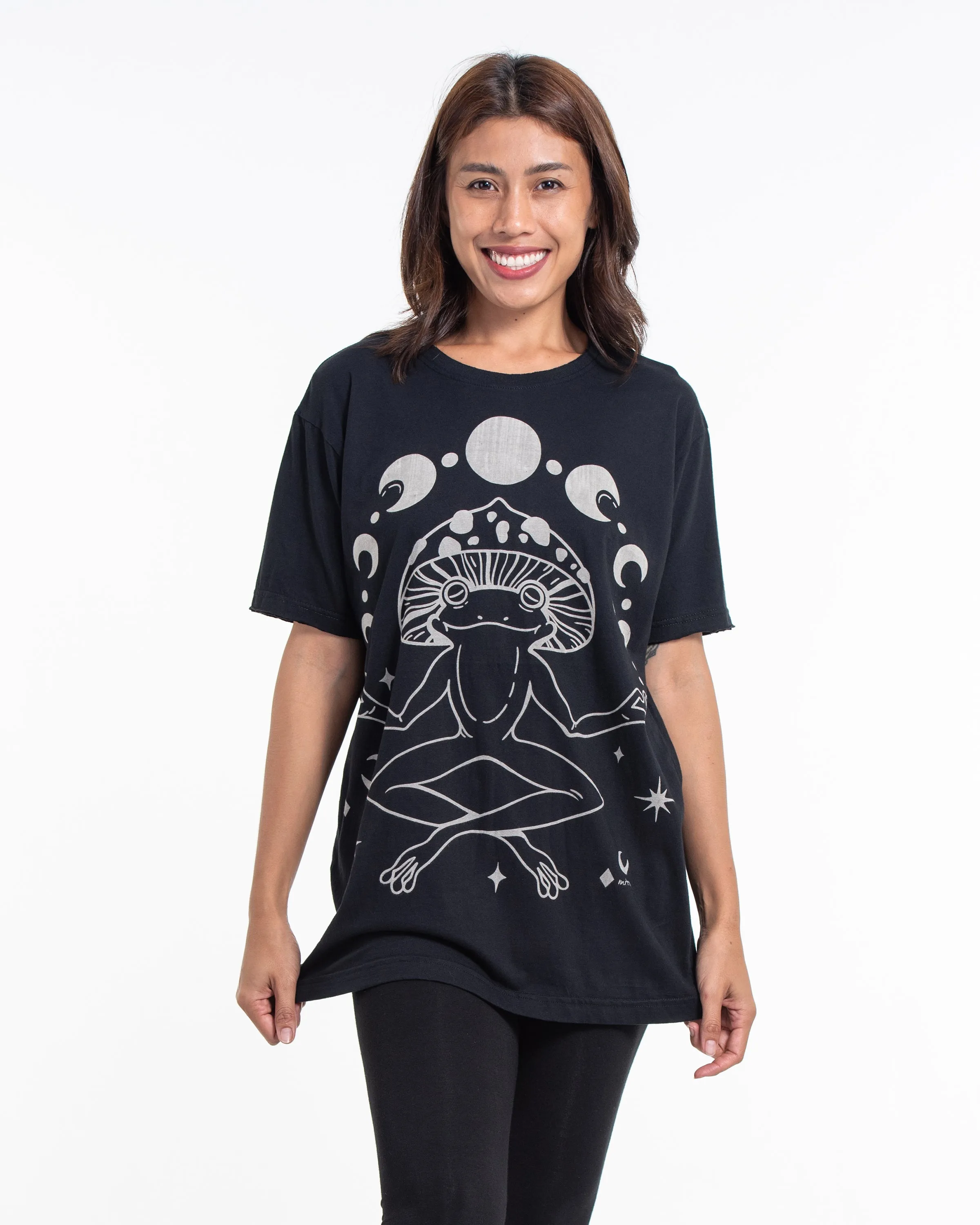 Unisex Mushroom Frog Cotton T-Shirt in Black