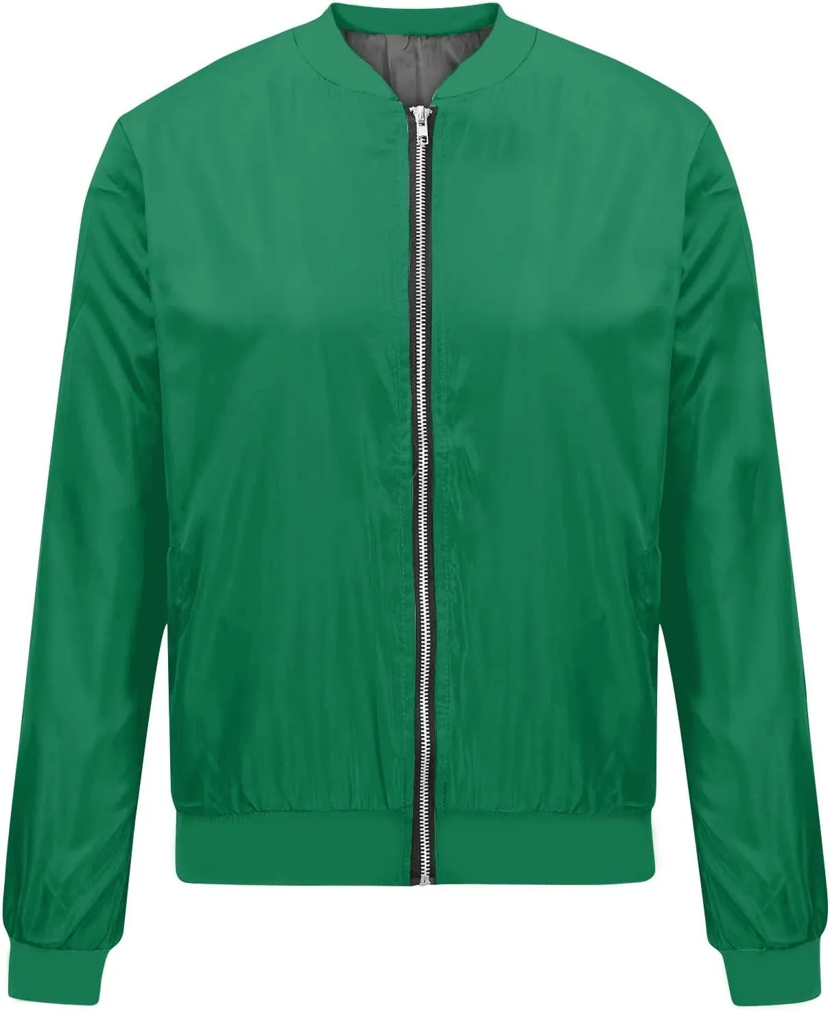 Women's Casual Crop Bomber Jackets Zip Up Long Sleeve Coat Lightweight Windbreaker Fall Baseball Coats Outwear