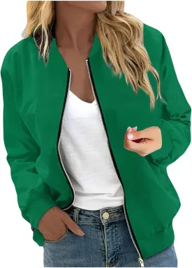 Women's Casual Crop Bomber Jackets Zip Up Long Sleeve Coat Lightweight Windbreaker Fall Baseball Coats Outwear