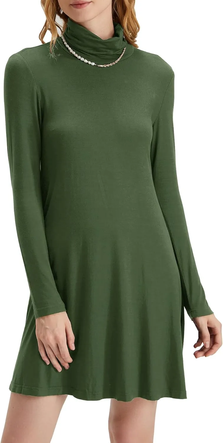 Women's Long Sleeve Turtleneck Casual Loose T-Shirt Dresses