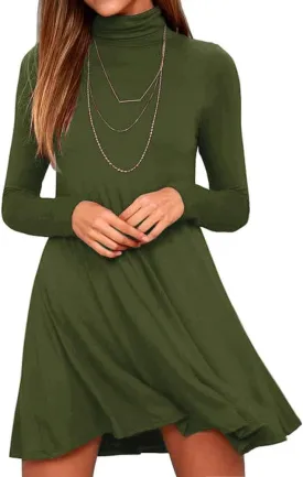 Women's Long Sleeve Turtleneck Casual Loose T-Shirt Dresses