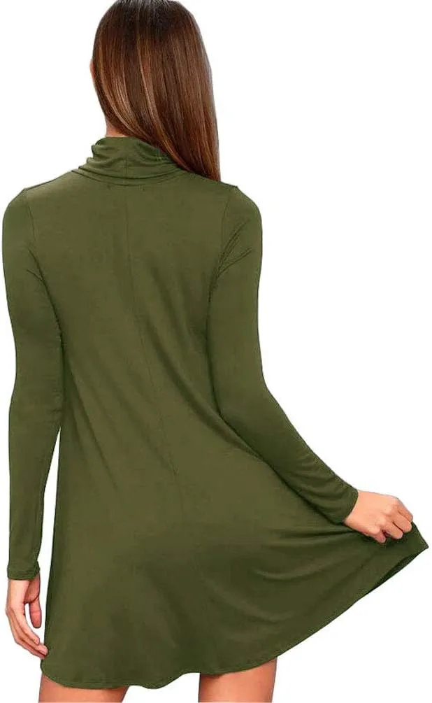 Women's Long Sleeve Turtleneck Casual Loose T-Shirt Dresses