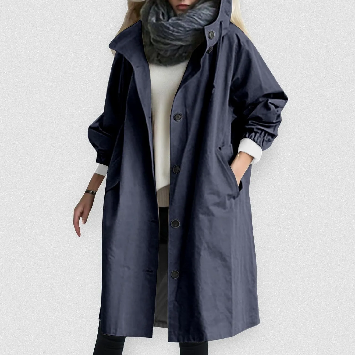 Women's Trench Jackets Single Breasted Hooded Oversized Coats Long Sleeve Elegant Comfortable 2024 Winter Windbreaker