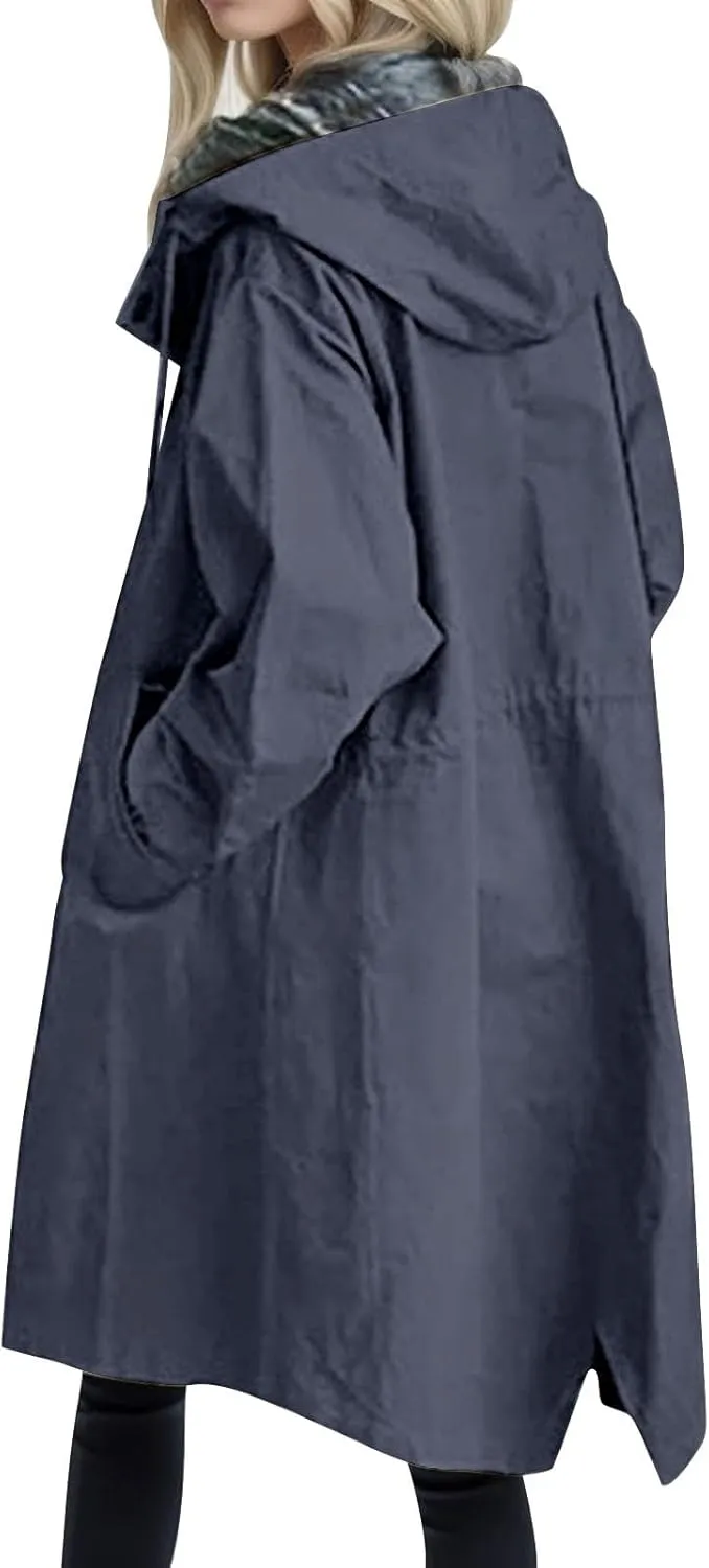 Women's Trench Jackets Single Breasted Hooded Oversized Coats Long Sleeve Elegant Comfortable 2024 Winter Windbreaker