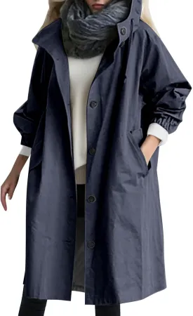 Women's Trench Jackets Single Breasted Hooded Oversized Coats Long Sleeve Elegant Comfortable 2024 Winter Windbreaker