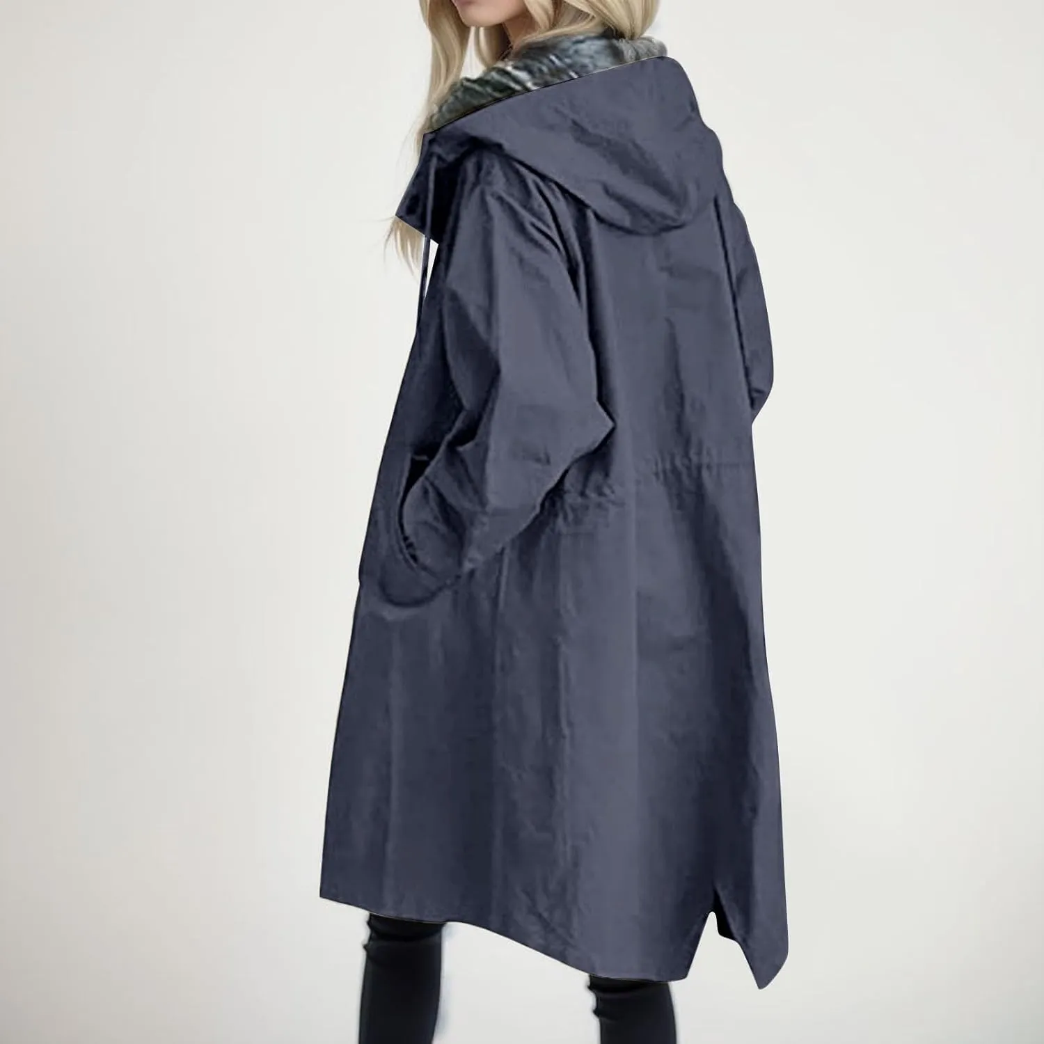 Women's Trench Jackets Single Breasted Hooded Oversized Coats Long Sleeve Elegant Comfortable 2024 Winter Windbreaker