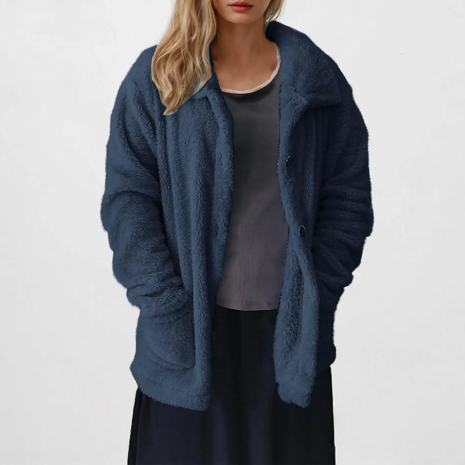 Women's Winter Faux Fuzzy Jacket Oversized Fleece Hooded Long Sleeve Coat Teddy Coat With Pockets Long Winter