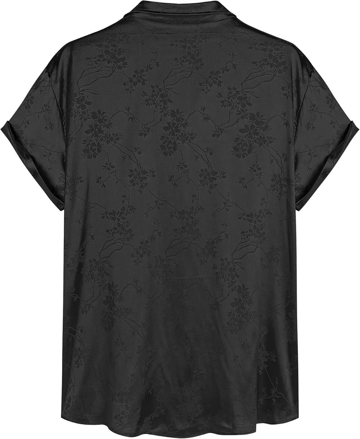 ZAFUL Mens Silky Satin Dress Shirt Short Sleeve Floral Print Jacquard Button Up Shirt Summer Holiday Party Fashion Shirt